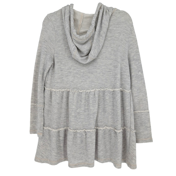 Easel Gray Babydoll Tiered Rufffle Hem Boho Cottage Hooded Zip Cardigan Medium - Picture 2 of 8